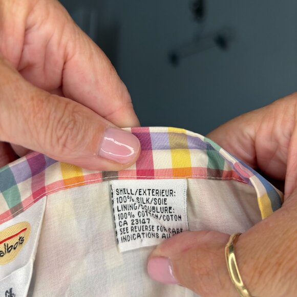 TALBOTS 100% Silk Pastel Plaid Cropped Pant Womens 10 Side Zip Flat Front - Picture 6 of 7